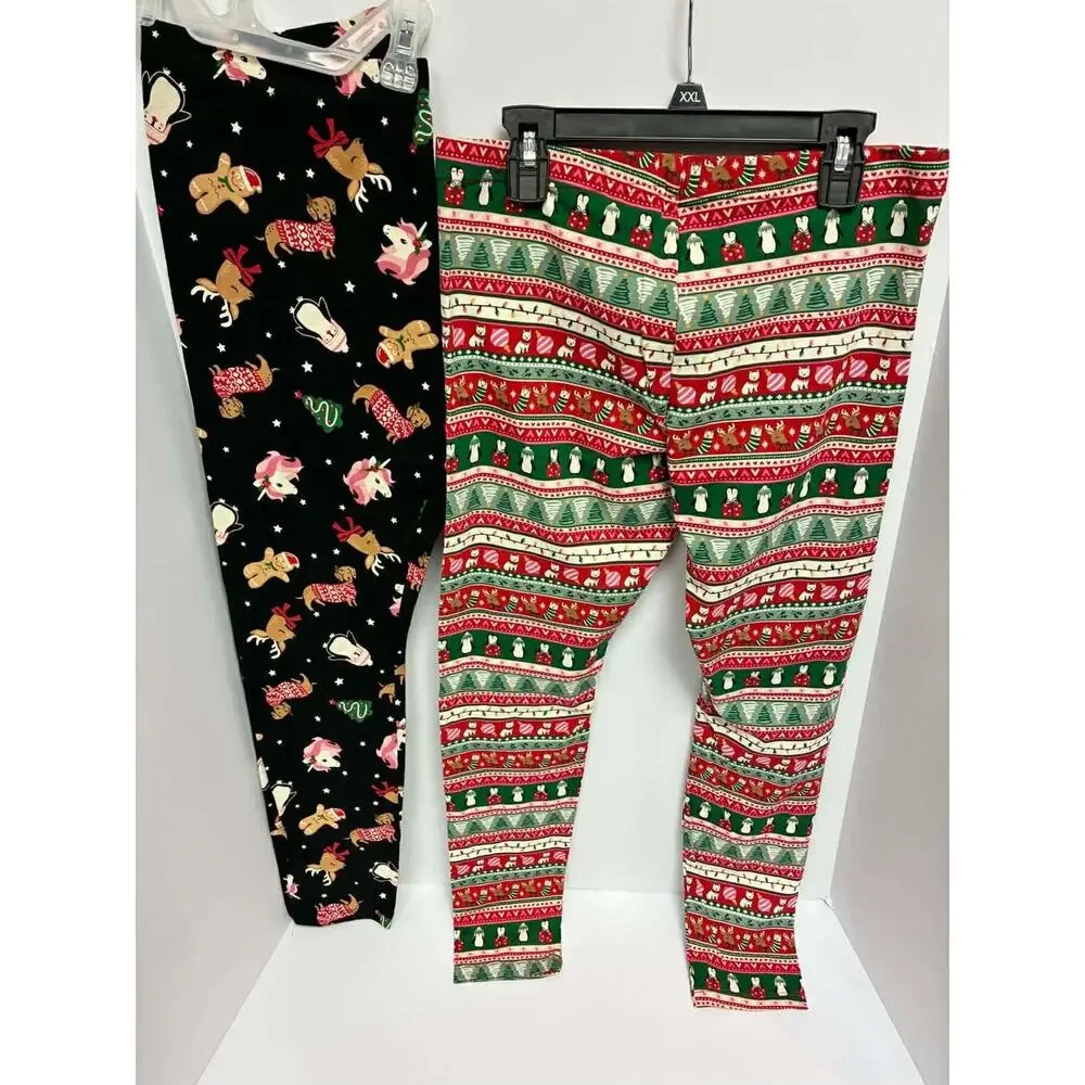 Holiday Time Girls Christmas Fair Isle & Unicorns Dogs Print‎ Leggings XXL